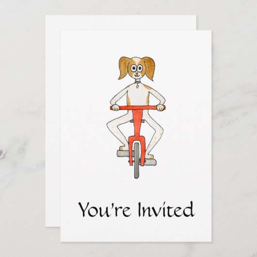 Hunde reiten ein Fahrrad. Einladung (Vorne/Hinten)