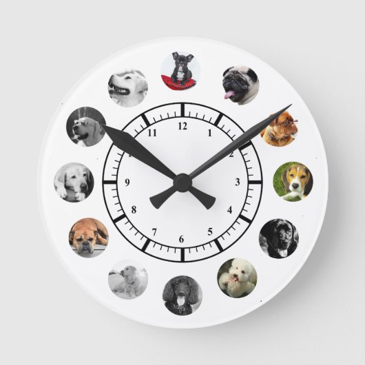 HUNDE-Rettungsschirm Rehoming 12 FOTO-Collage Runde Wanduhr (Vorderseite)