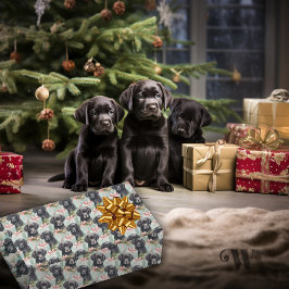 Hunde Rosa und Blue Holiday Black Lab Welpen Sm Geschenkpapier