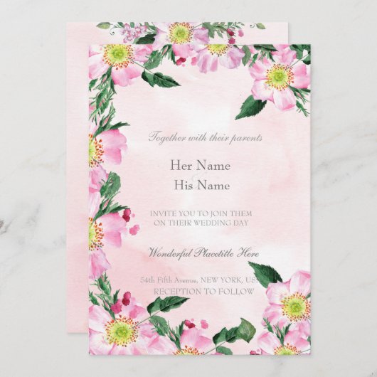 Hunde Rose auf rosa Hintergrund Hochzeit Einladung (Vorne/Hinten)