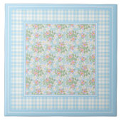 Hunde Rose Blume und Blue Karos Keramik Tile Fliese (Vorderseite)