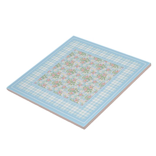 Hunde Rose Blume und Blue Karos Keramik Tile Fliese (Seite)