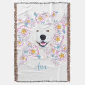 Hunde Samoyed und rosa Blume Decke (Vorderseite Vertikal)