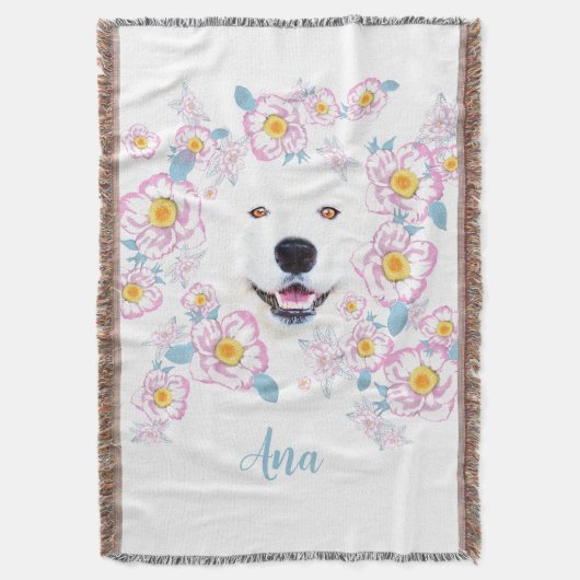 Hunde Samoyed und rosa Blume Decke (Vorderseite Vertikal)