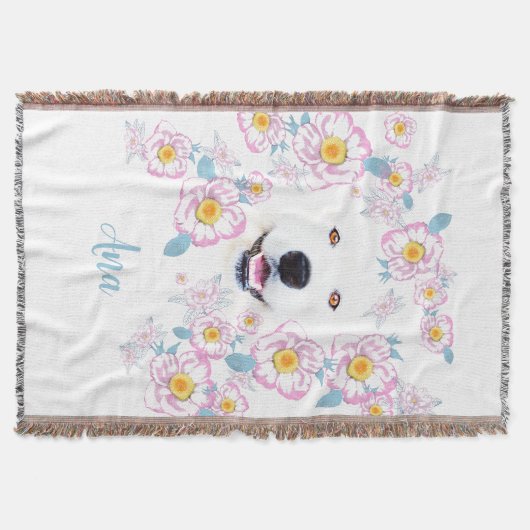 Hunde Samoyed und rosa Blume Decke (Vorderseite)