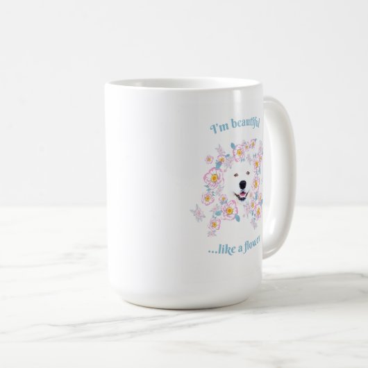 Hunde Samoyed und rosa Blume Kaffeetasse (VorderseiteRechts)