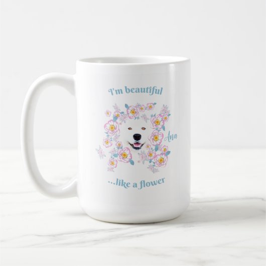 Hunde Samoyed und rosa Blume Kaffeetasse (Links)