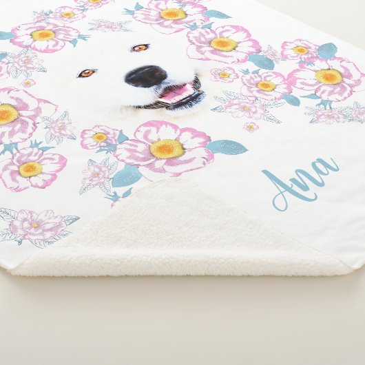 Hunde Samoyed und rosa Blume Sherpadecke (3/4)