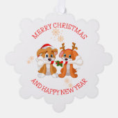 Hunde Santa und Rentier Ornament Karte (Vorderseite)