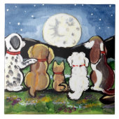 Hunde schauen Mond Dunkelblau 6" Tile Trivet Fliese (Vorderseite)