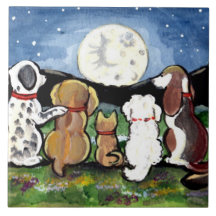 Hunde schauen Mond Dunkelblau 6" Tile Trivet