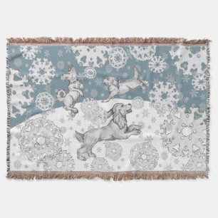 Hunde & Schneeflocken Blauer Winterspass Weihnacht Decke