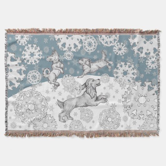 Hunde & Schneeflocken Blauer Winterspass Weihnacht Decke (Vorderseite)