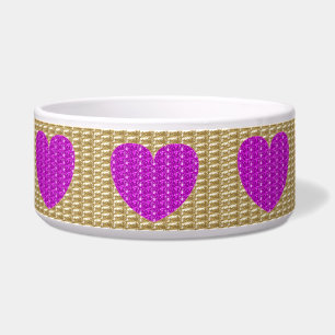 Hunde-Schüssel Gold gerippt rosa Herz Glitter Napf