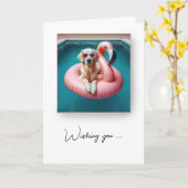 Hunde schwimmen auf einem Flamingo Pool Toy Geburt Karte (Gelbe Blume)