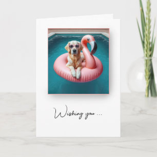 Hunde schwimmen auf einem Flamingo Pool Toy Geburt Karte