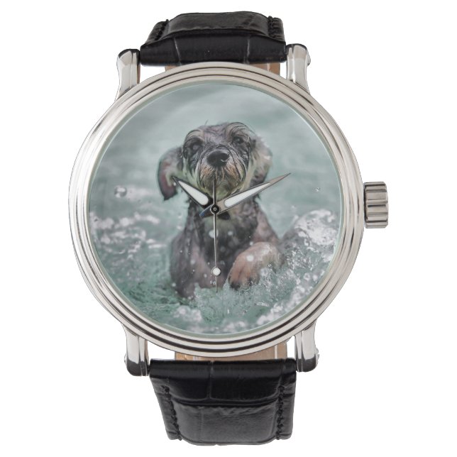 Hunde Schwimmen Hoggy Paddle Armbanduhr (Vorderseite)