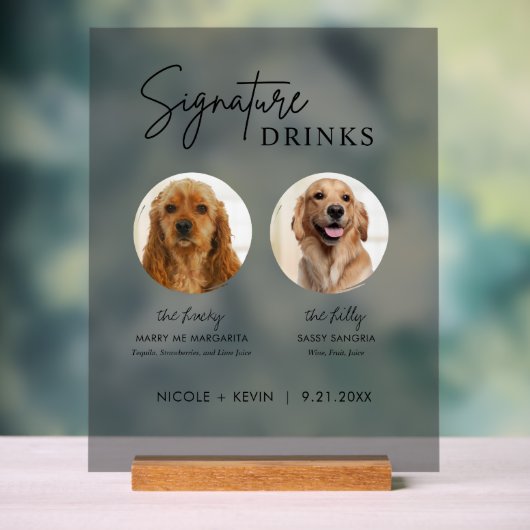 Hunde Signature Drinks Zeichen Hochzeit Bar akryll Acrylschild (Neutral)