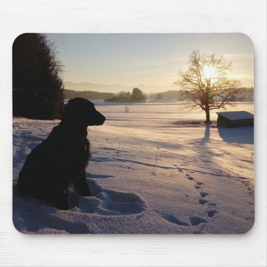 Hunde-Silhouette in Snowy Landschaft Mousepad (Vorne)