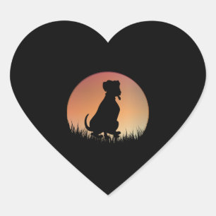 Hunde Silhouette Sunset Herz-Aufkleber