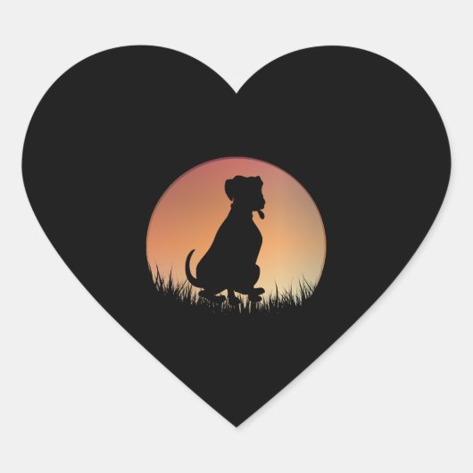Hunde Silhouette Sunset Herz-Aufkleber (Vorderseite)