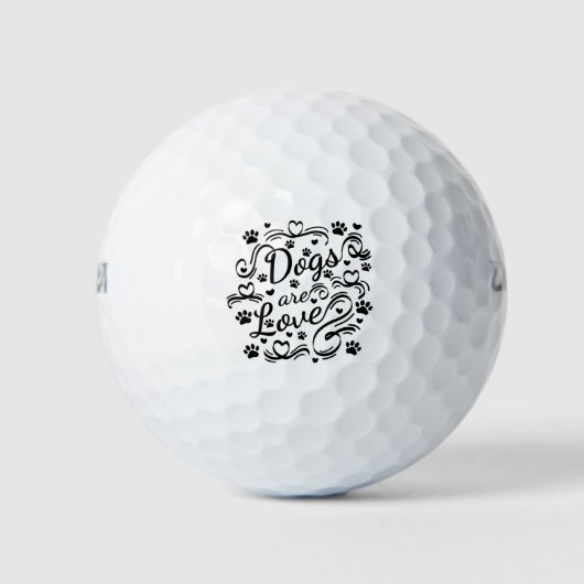 Hunde sind Liebe Pfoten und Herztypografie Golfball (Vorderseite)