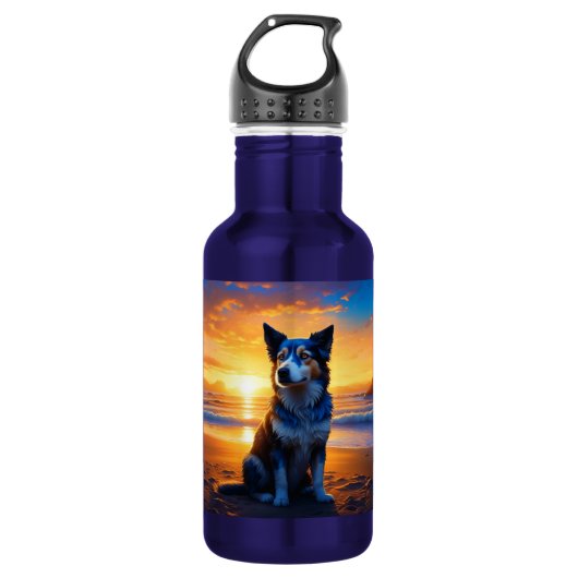 Hunde sitzen am Ocean Beach bei Sunset Edelstahlflasche (Vorderseite)