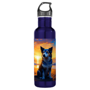 Hunde sitzen am Ocean Beach bei Sunset Edelstahlflasche