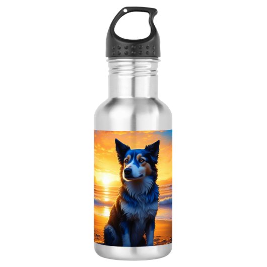 Hunde sitzen am Ocean Beach bei Sunset Edelstahlflasche (Vorderseite)