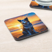 Hunde sitzen am Ocean Beach bei Sunset Getränkeuntersetzer (Linke Seite)