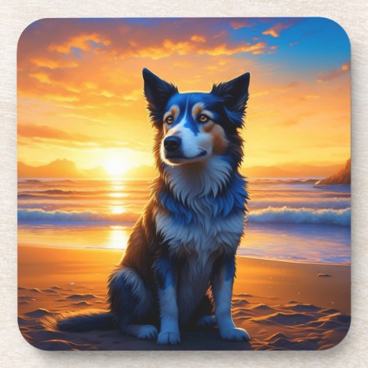 Hunde sitzen am Ocean Beach bei Sunset Getränkeuntersetzer (Vorderseite)