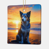 Hunde sitzen am Ocean Beach bei Sunset Keramikornament (Links)