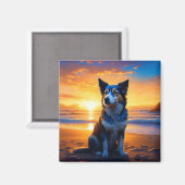 Hunde sitzen am Ocean Beach bei Sunset Magnet (Vorderseite/Rückseite)
