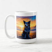 Hunde sitzen am Ocean Beach bei Sunset mit Zitat Kaffeetasse (Links)
