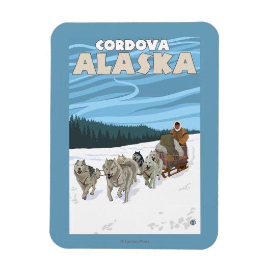 Hunde-Sledding-Szene - Cordova, Alaska Magnet (Vertikal)