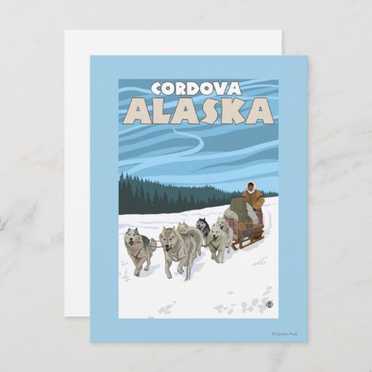 Hunde-Sledding-Szene - Cordova, Alaska Postkarte (Vorne/Hinten)