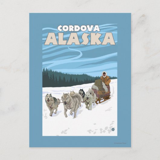 Hunde-Sledding-Szene - Cordova, Alaska Postkarte (Vorderseite)
