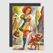 Hunde spazierendes Duo Magnetkarte (Vorne/Hinten)