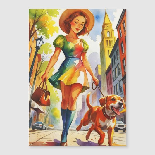 Hunde spazierendes Duo Magnetkarte (Vorderseite)