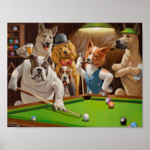 Hunde spielen Billiard von Cassius Marcellus Co Poster