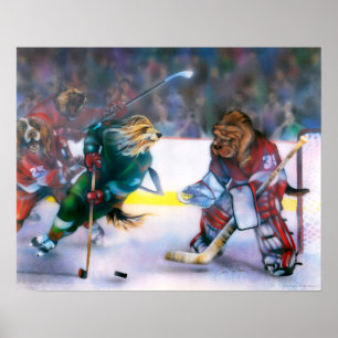 Hunde spielen Hockey Poster