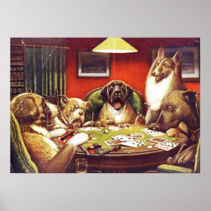 Hunde spielen Karten Poster