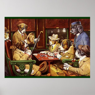 Hunde spielen Karten Poster