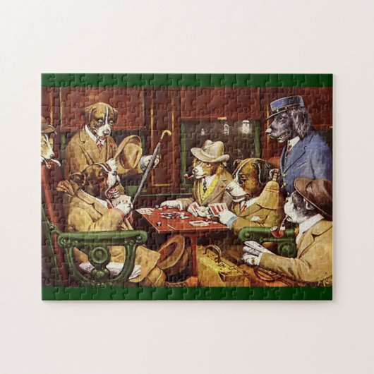 Hunde spielen Karten Rätsel Puzzle (Horizontal)