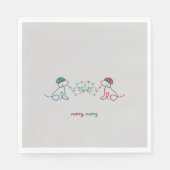 Hunde spielen mit Weihnachtsbeleuchtung Party Napk Serviette (Vorderseite)