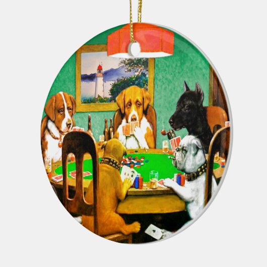 Hunde spielen Poker Cards Spiel Keramik Ornament (Links)