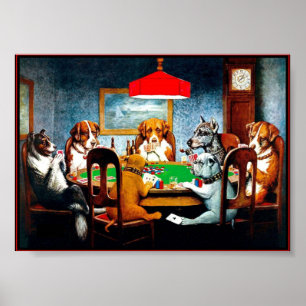 HUNDE SPIELEN POKER Vintag C M Coolidge Print Poster