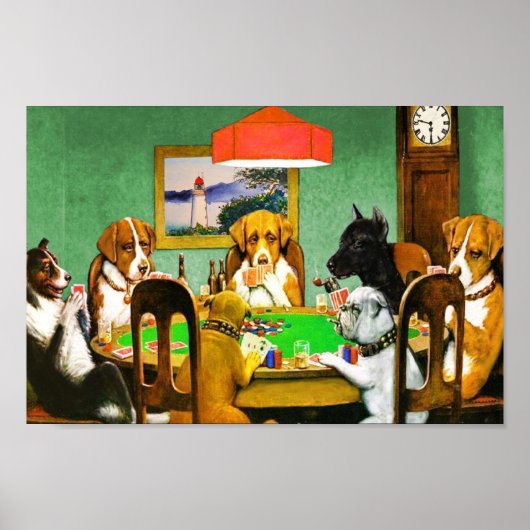 Hunde spielen Pokerkarten Poster (Vorne)