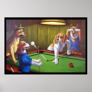 Hunde spielen Pool - Aus dem Tisch Poster