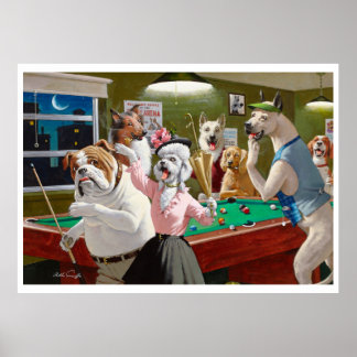 Hunde spielen Pool - bei Morgengrauen gekratzt Poster